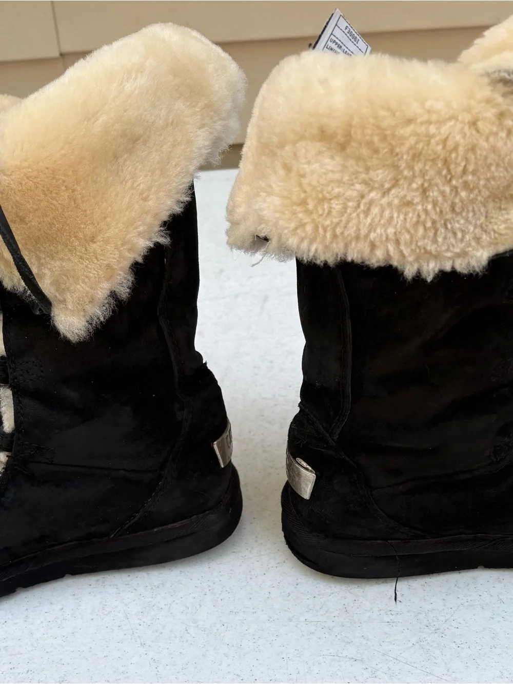 UGG Black Suede Lace-Up Mid-Calf Shearling Boots
